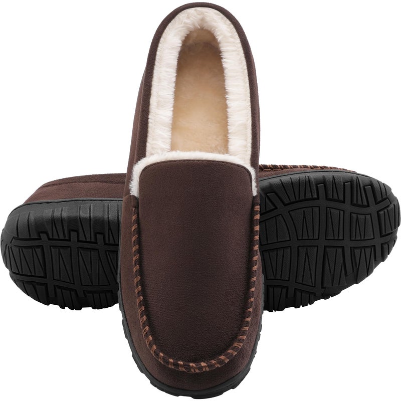 shoeslocker Men Slippers Indoor Outdoor Anti-Slip Slippers for Men Warm Plush (Brown, numeric_12) - Image 1